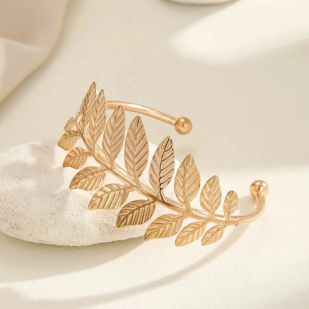 Gold Tone Greek Laurel Leaf Cuff Bracelet | Adjustable Open Bracelet